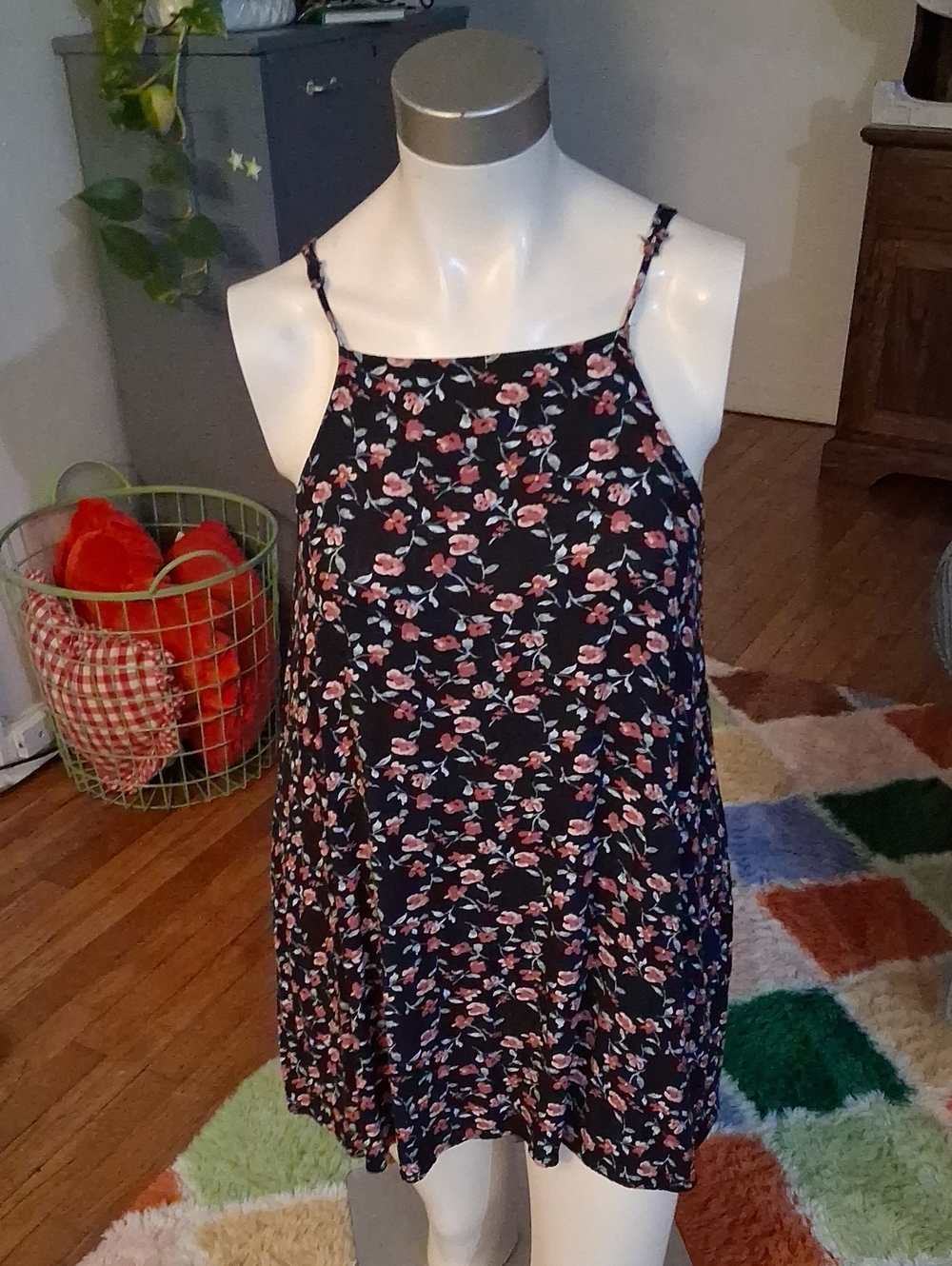 Mimi Chica Black Floral Spaghetti-Strap Dress